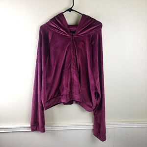 Victoria Secert's Y2k Couture Velvet Velour Burgundy Zip Up Crop Hoodie XXL
